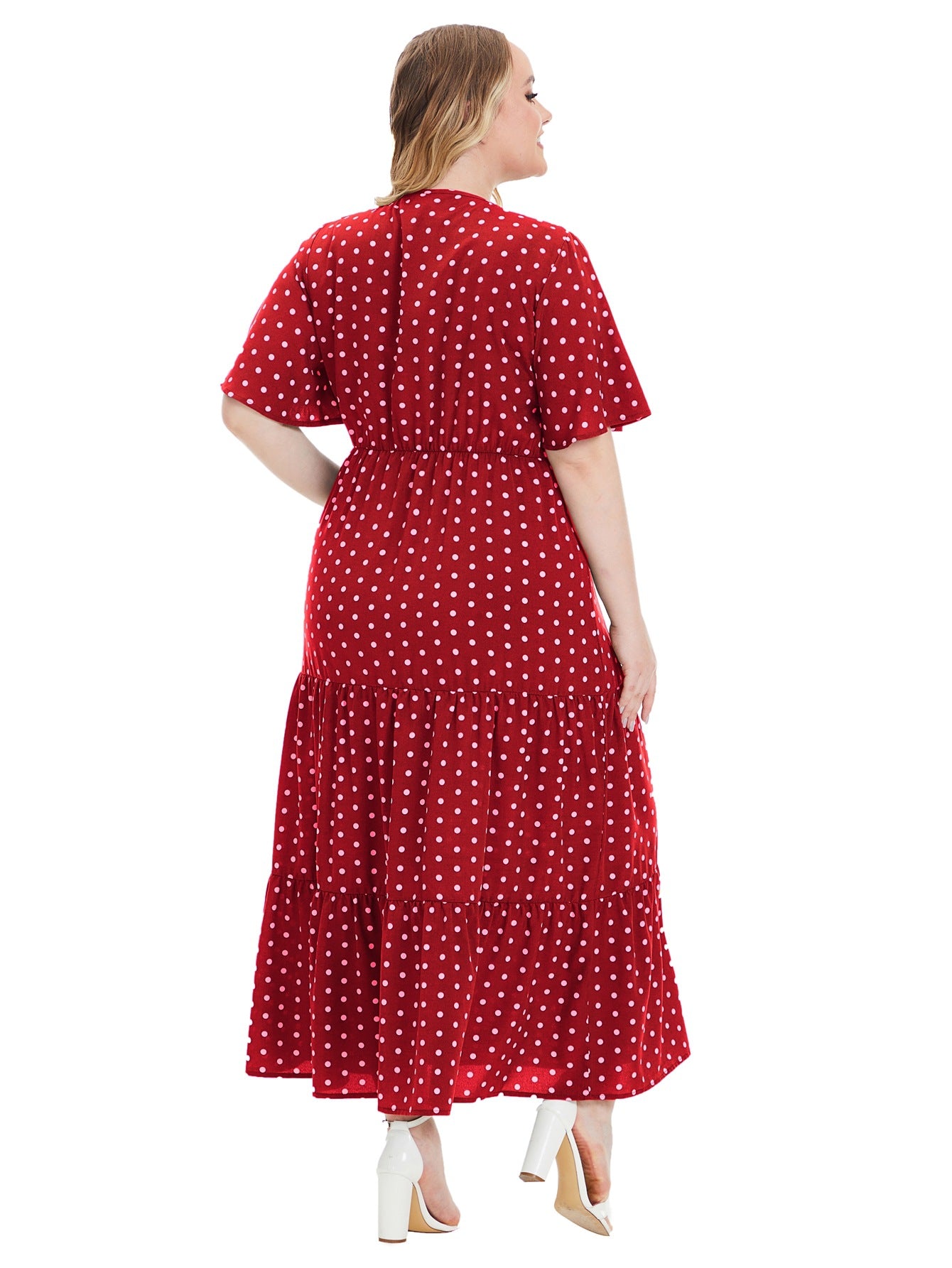 Plus Size Polka Dot V-Neck Swing Dress