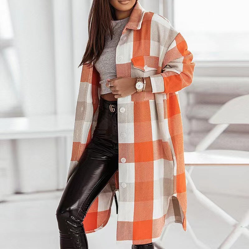 Fashion Colorful Plaid Women Overcoats
