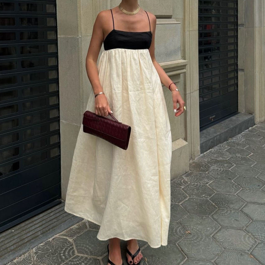 Boho Chic Linen Blend Slip Cotton Dress – Relaxed Summer Maxi Dress with Strappy Detail