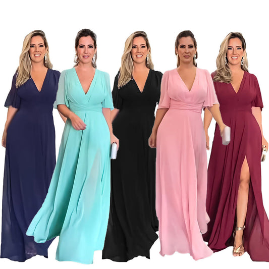 Fashion Chiffon V Neck Long Maxi Dresses-Dresses-Free Shipping at meselling99