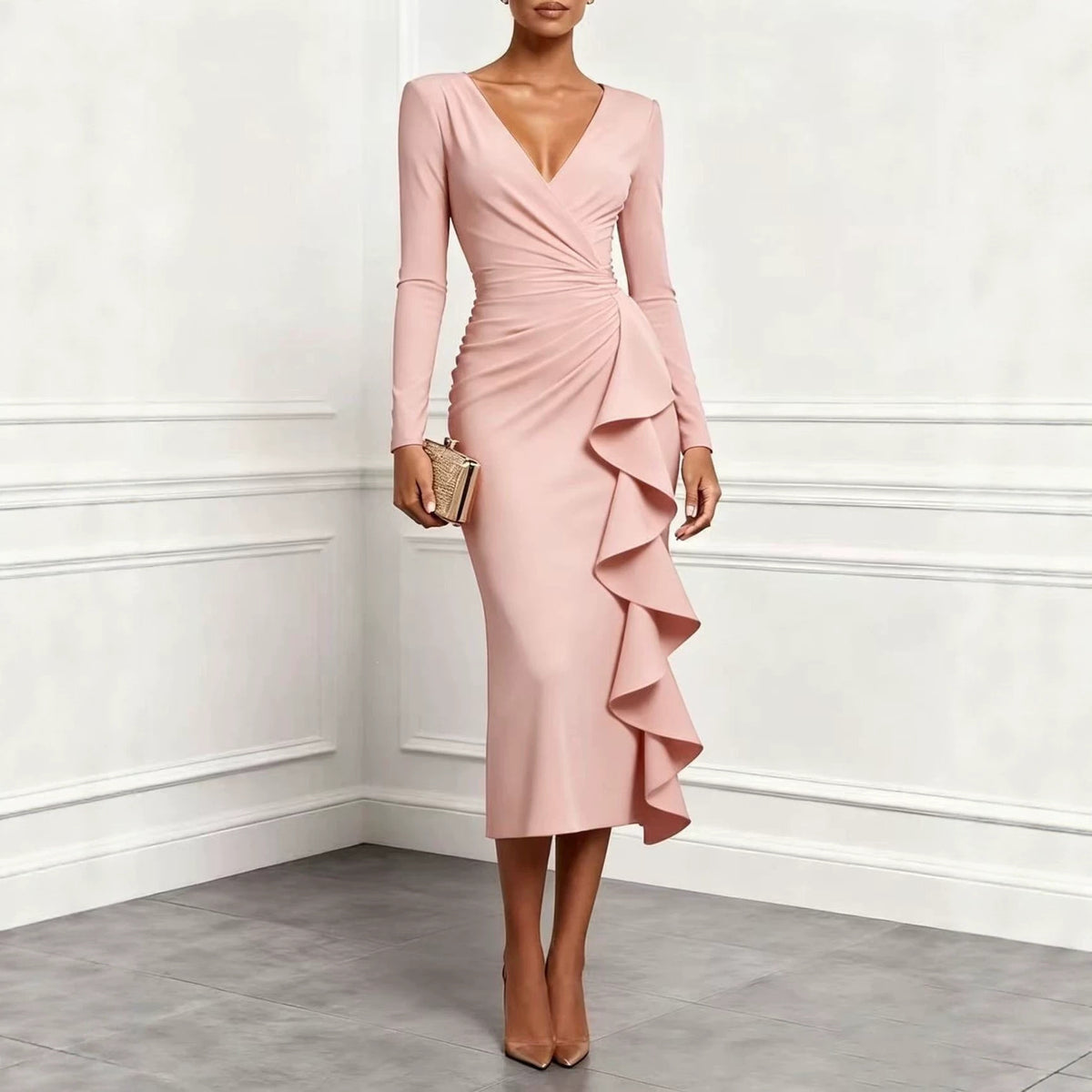 Elegant Ruffle Hem Long Dress