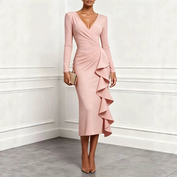 Elegant Ruffle Hem Long Dress