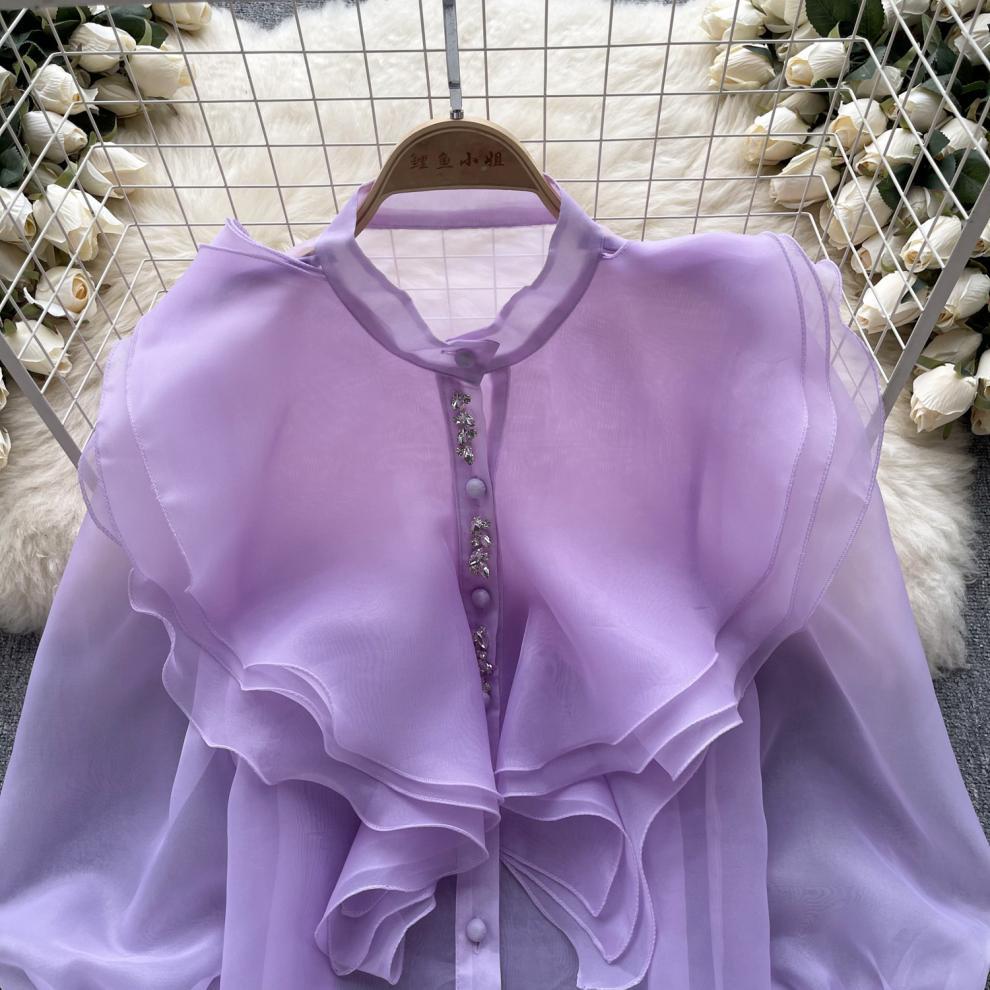Fairy Style Ruffled Mesh Long Sleeve Shirt