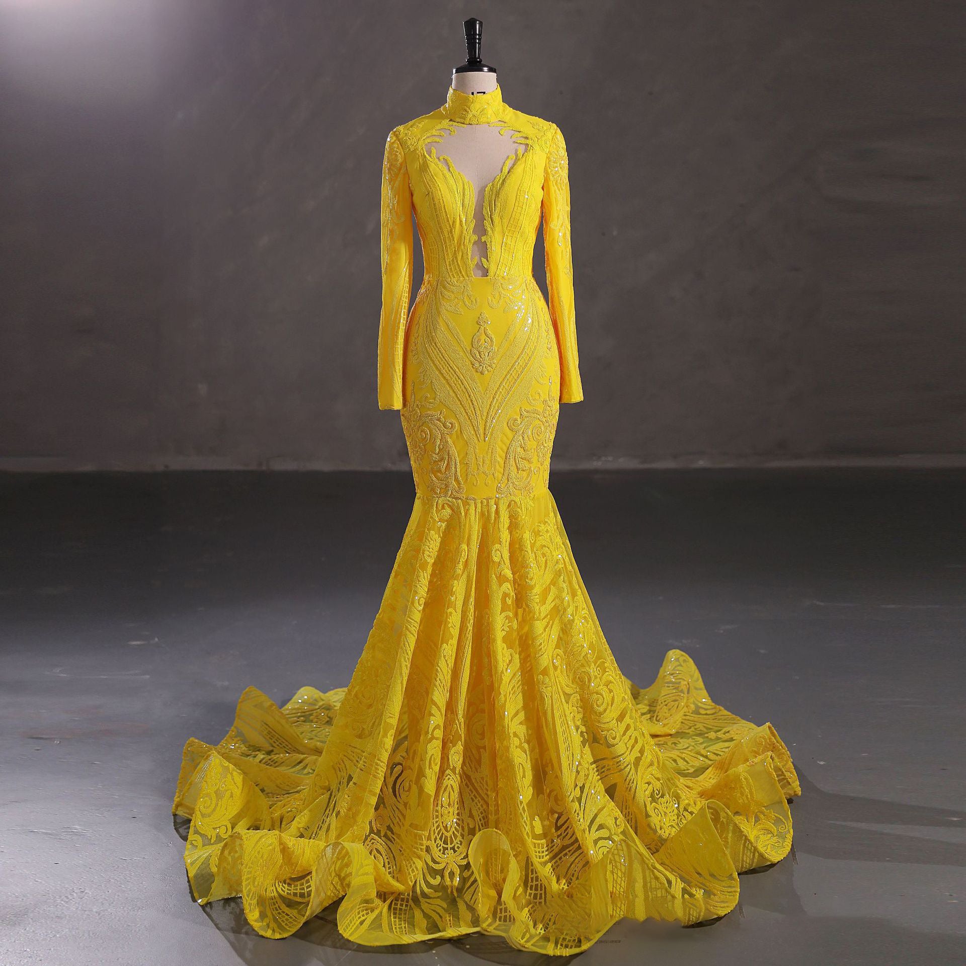 Luxury Long Sleeve High Waist Evening Dress/Wedding Dresses