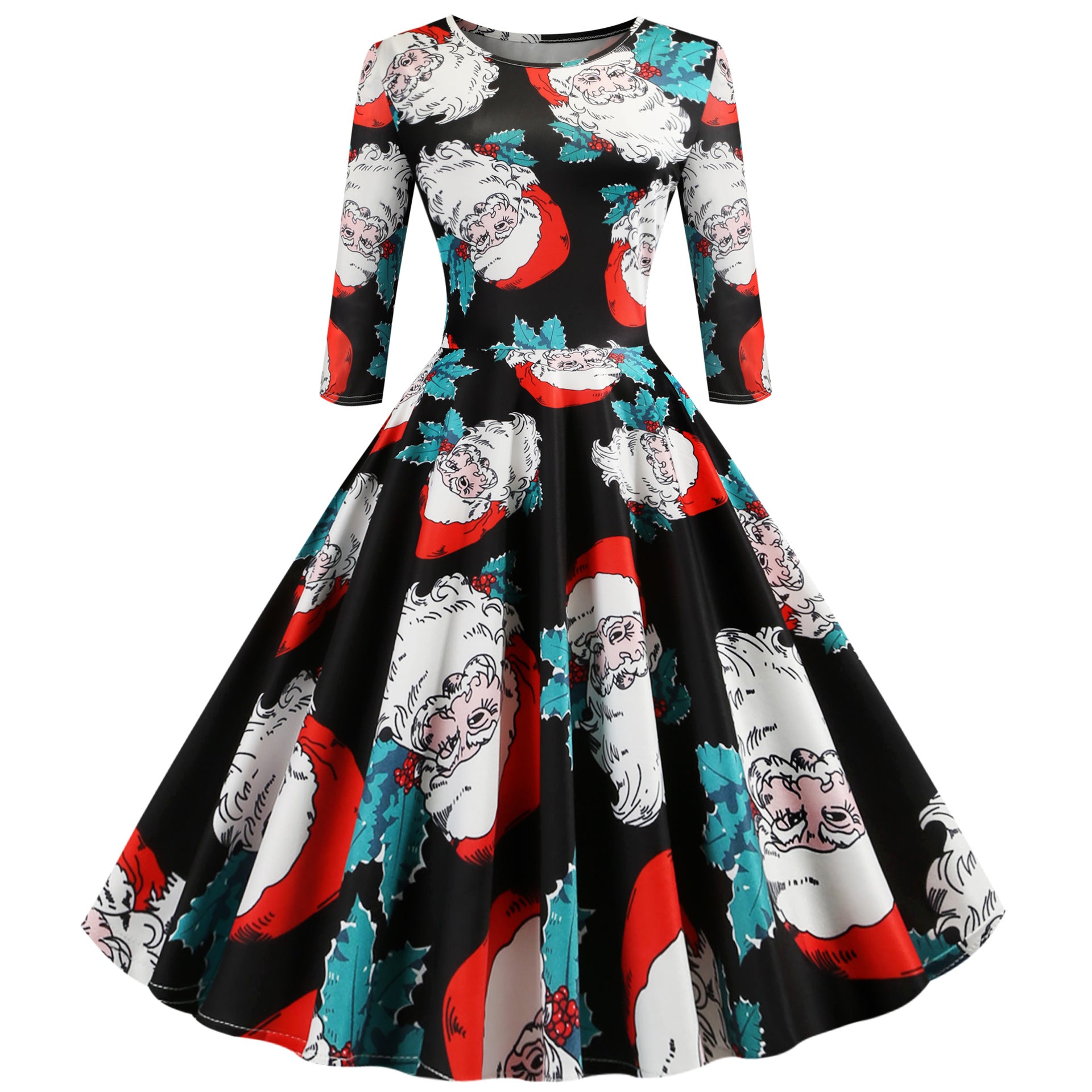 Christmas Floral A-Line Swing Dress