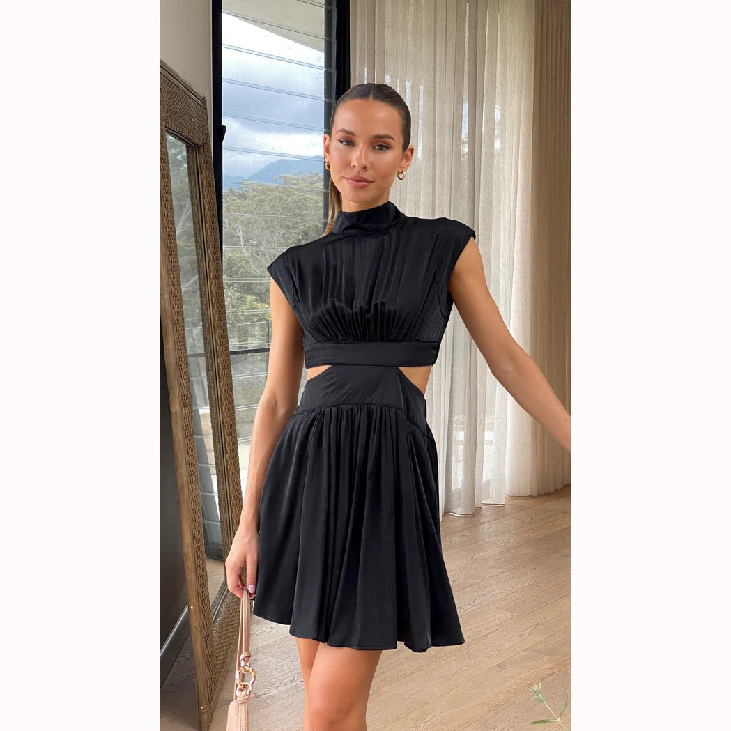 Fashion Stand Collar Midriff Baring Short Dresses