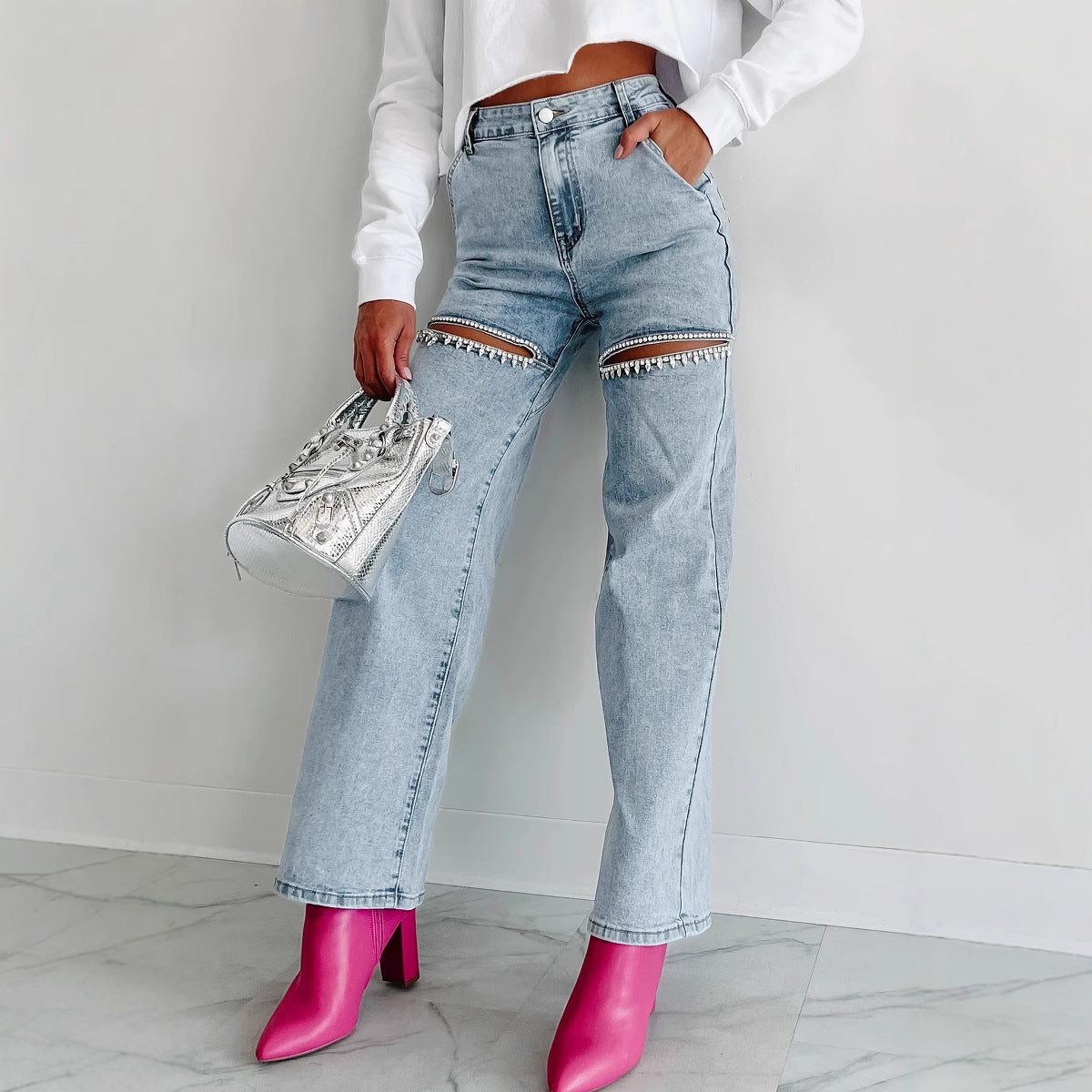 Summer Fashion Casual Ripped Straight Leg Jeans for Women