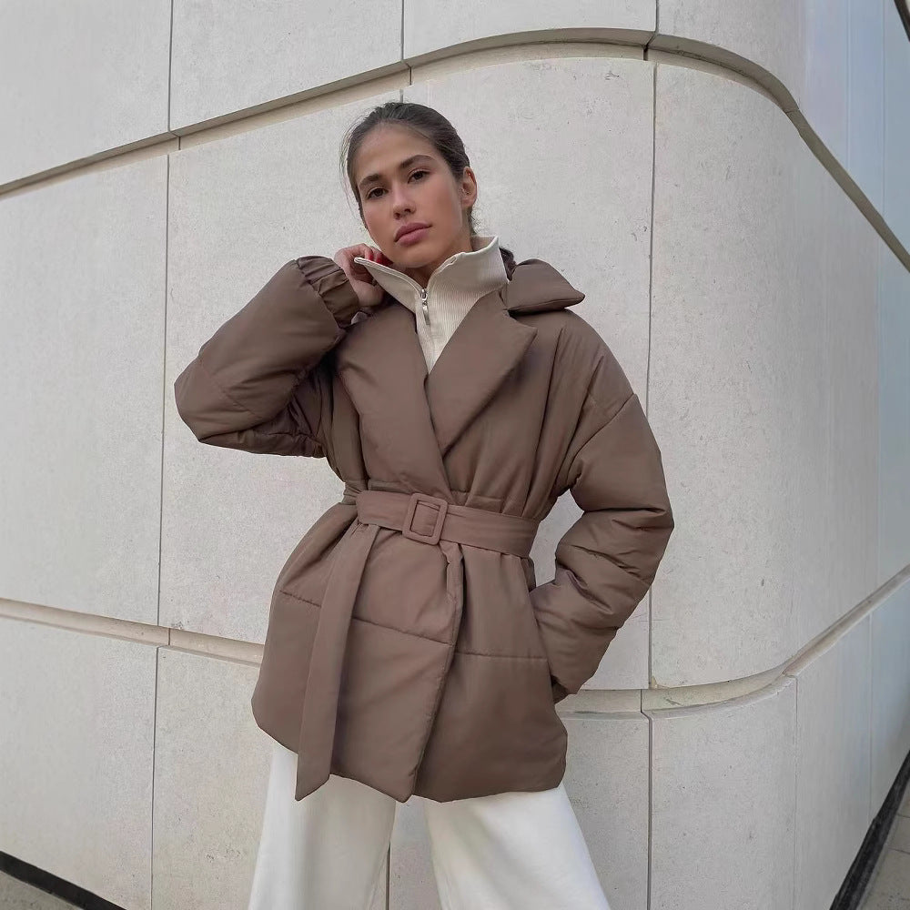Women's Belted V-Neck Pure Color Long Sleeve Jacket