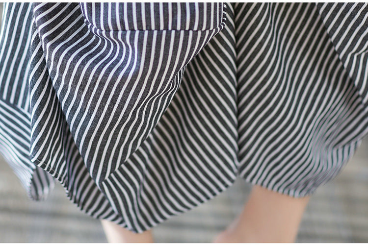 Women's Loose Fit Striped Cotton-Linen Drawstring Waist Lantern Skirt