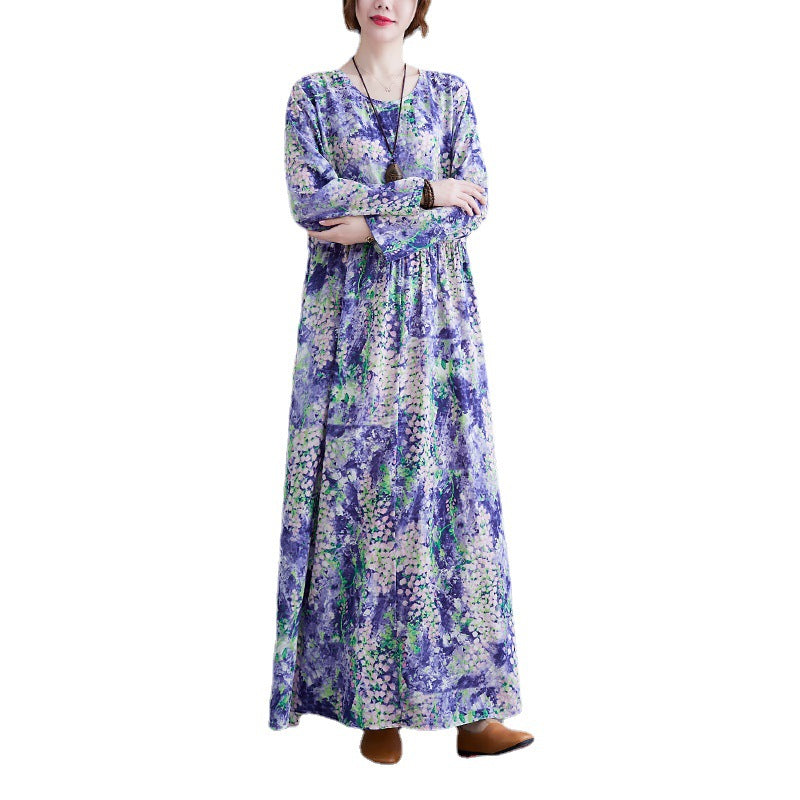 Lavender Print Long Sleeves Cozy Dresses-Dresses-Free Shipping at meselling99