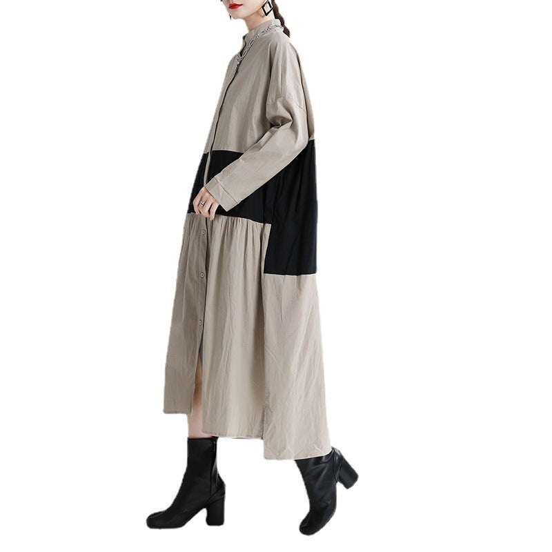 Casual Linen Contrast Color Loose Women Long Dresses--Free Shipping at meselling99