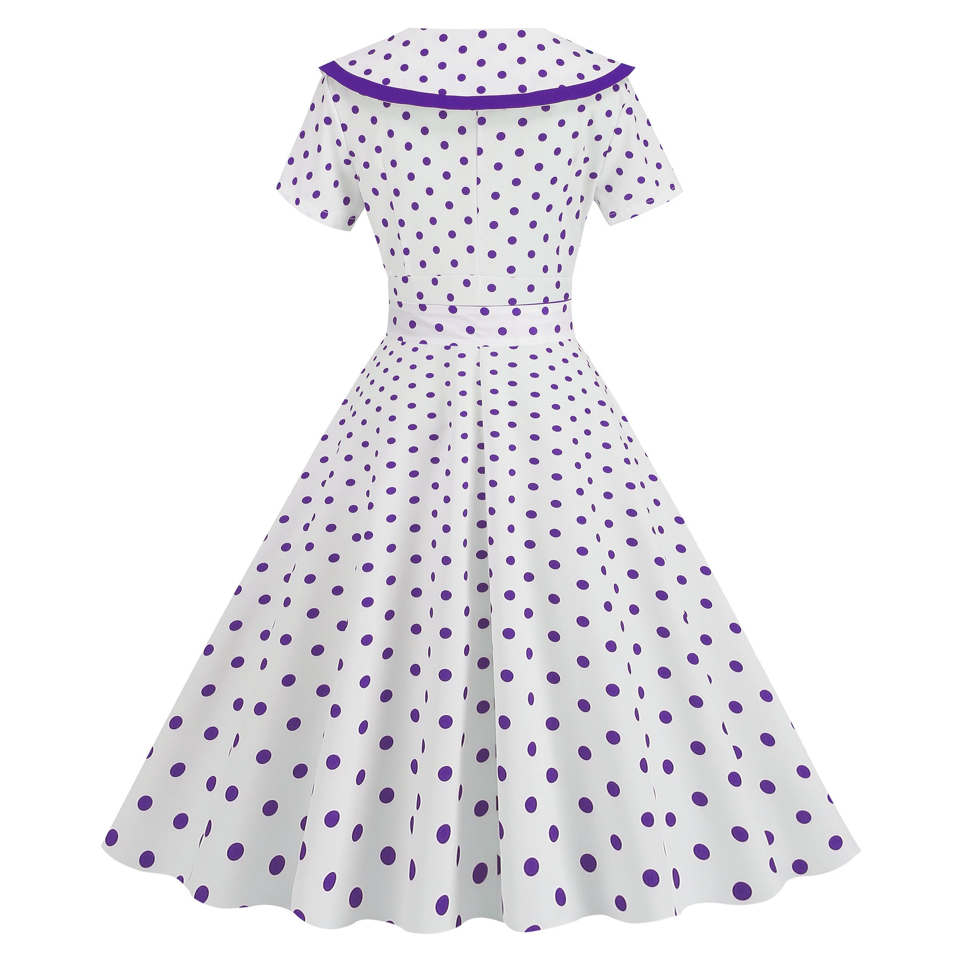 Vintage-Inspired Polka Dot Print Wrap Waist Flared Dress with Belt