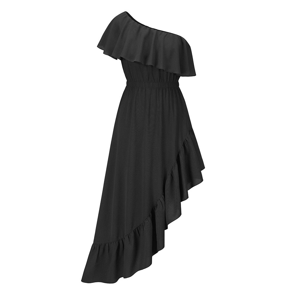 Sexy One Shoulder Irregular Women Summer Dresses-Dresses-Black-S-Free Shipping at meselling99