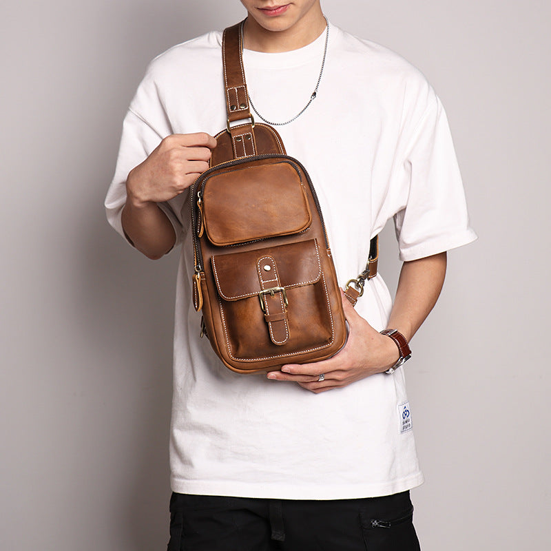 European and American Men's Crazy Horse Leather Crossbody Chest Bag