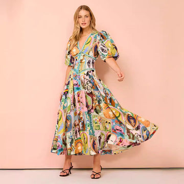 Casual V-Neck Short Sleeve Linen-Blend Dress