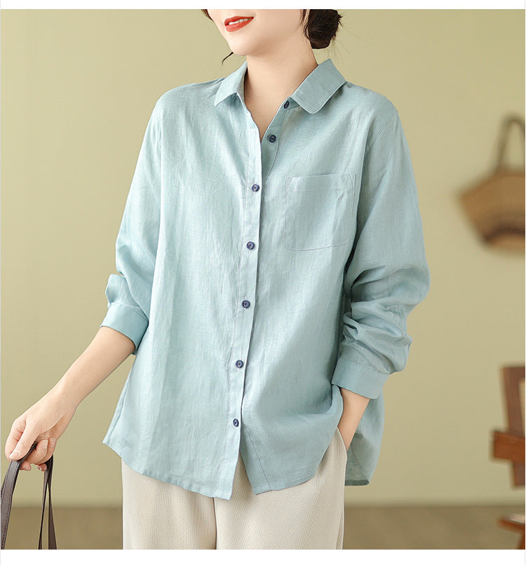 Casual Turnover Collar Linen Long Sleeves Shirts