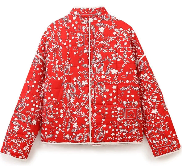 Floral Print Quilted Puffer Coat - Oversized Warm Winter Jacket