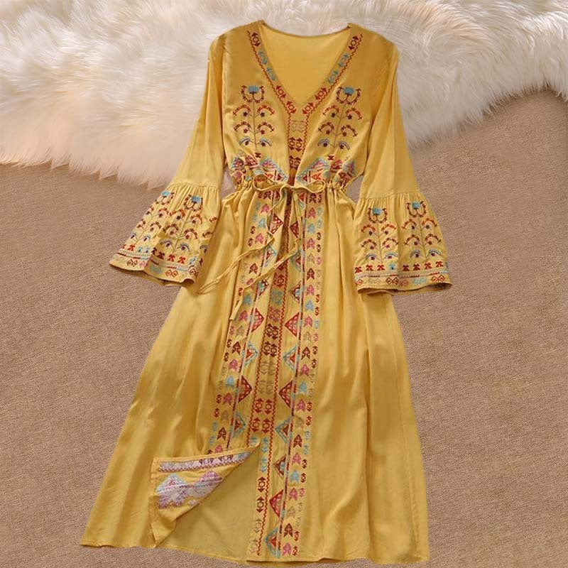Bohemian Summer V Neck Long Vacation Dresses
