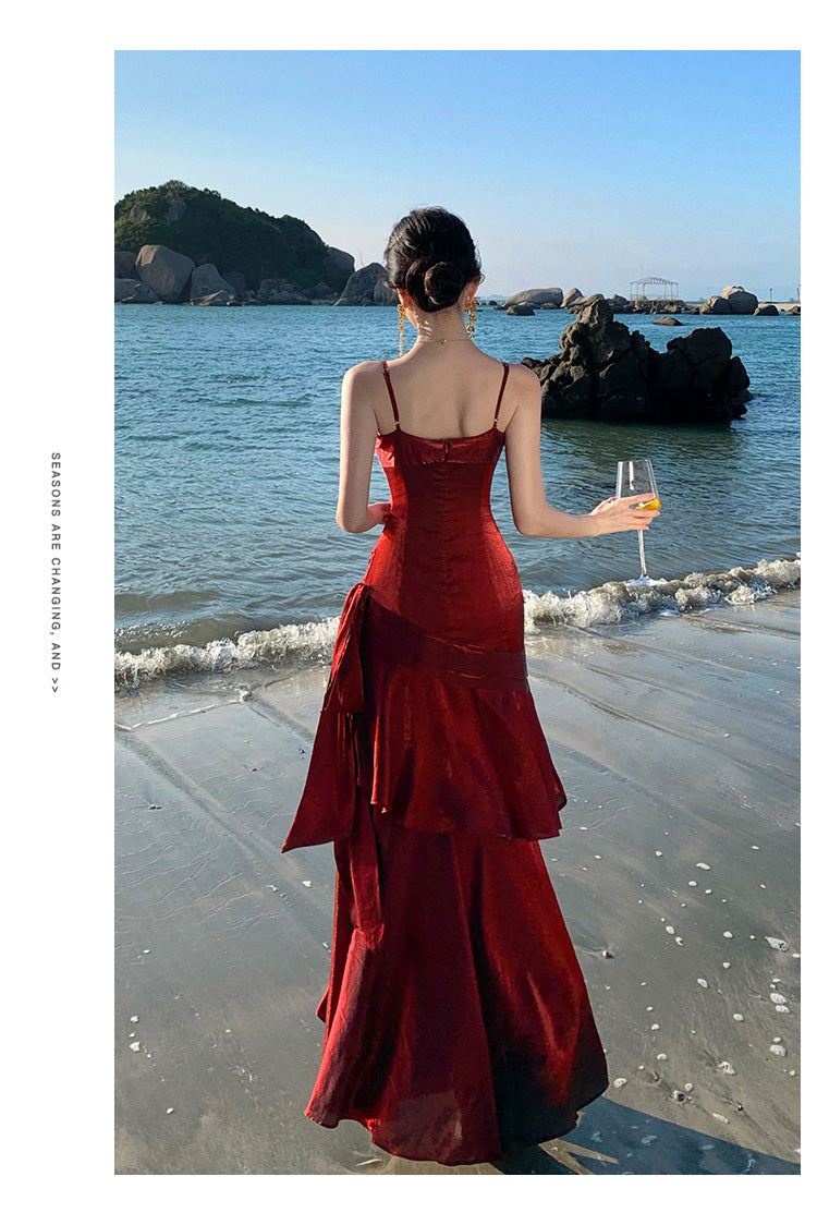 Elegant High-Neck Halter Gown with Layered Ruffle Hem, Birthday & Cocktail Party Evening Dress