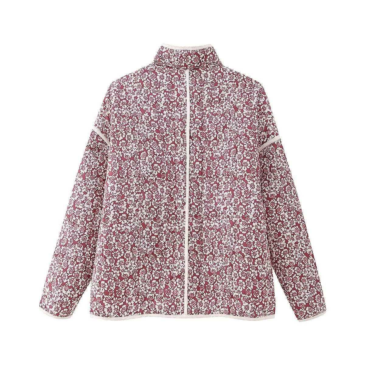 Floral Print Quilted Puffer Coat - Oversized Warm Winter Jacket