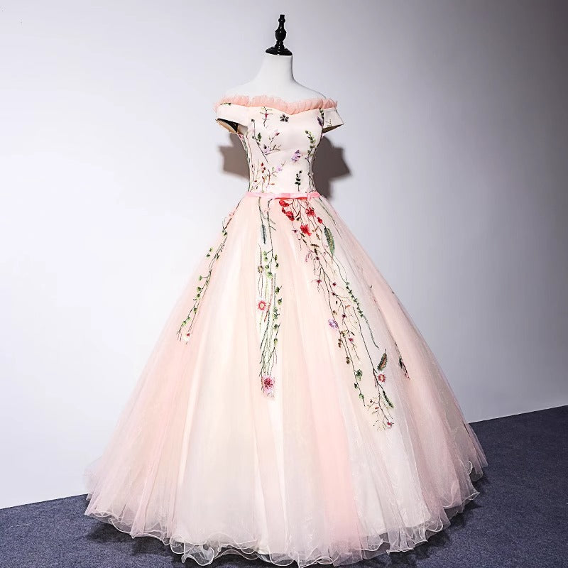 Fashion Off The Shoulder Flowers Floor Length Prom Dresses