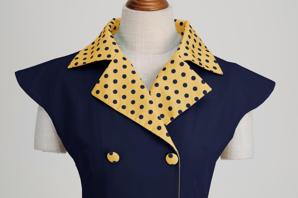 Elegant V-Neck Polka Dot & Solid Color A-Line Dress with Belt for Women