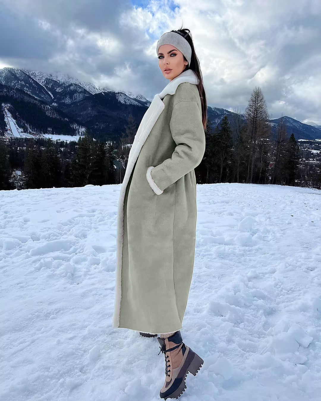 Women's Faux Leather & Fur Long Coat