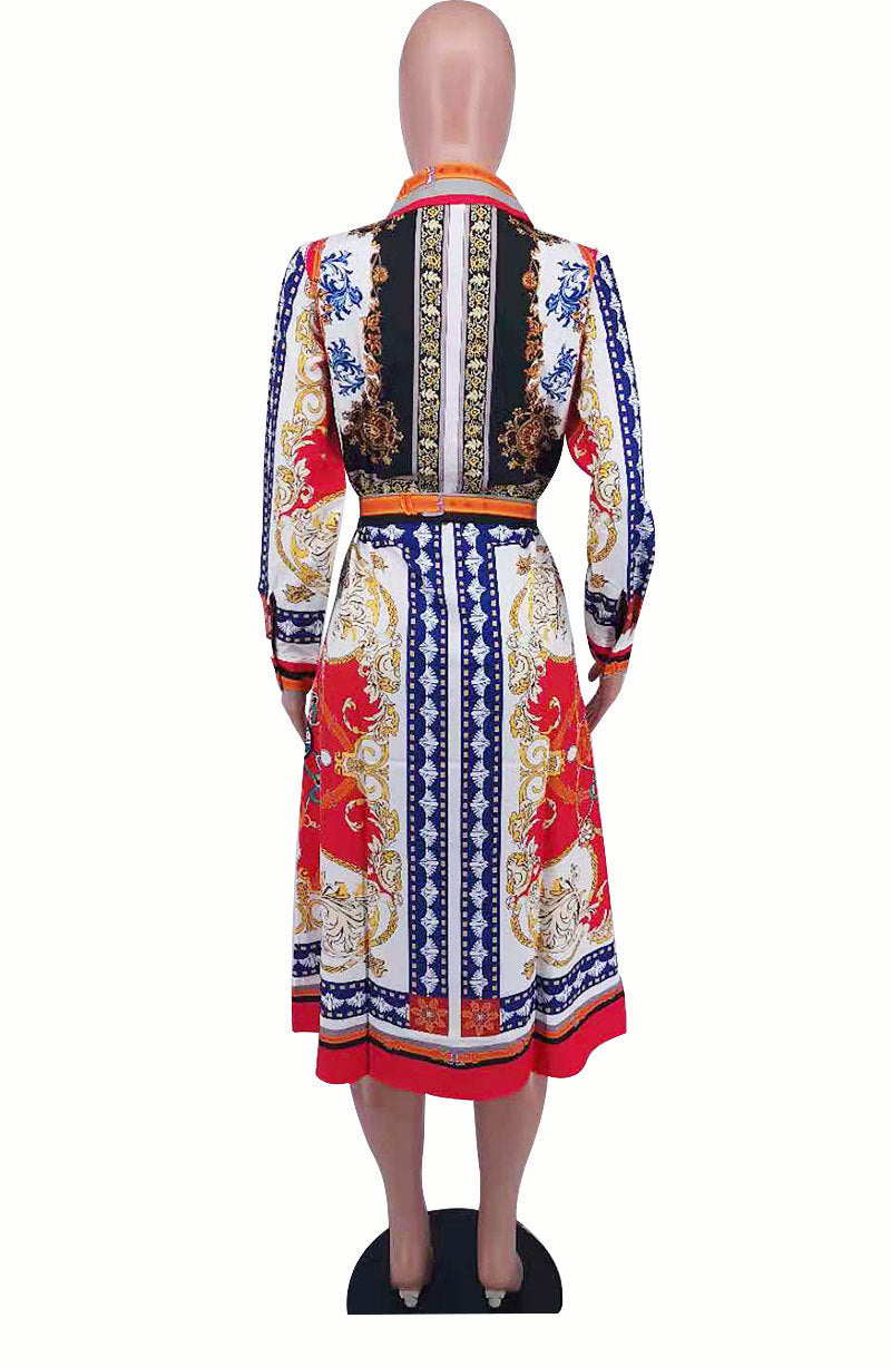 Vintage Floral Print Long Sleeves Shirts Dresses