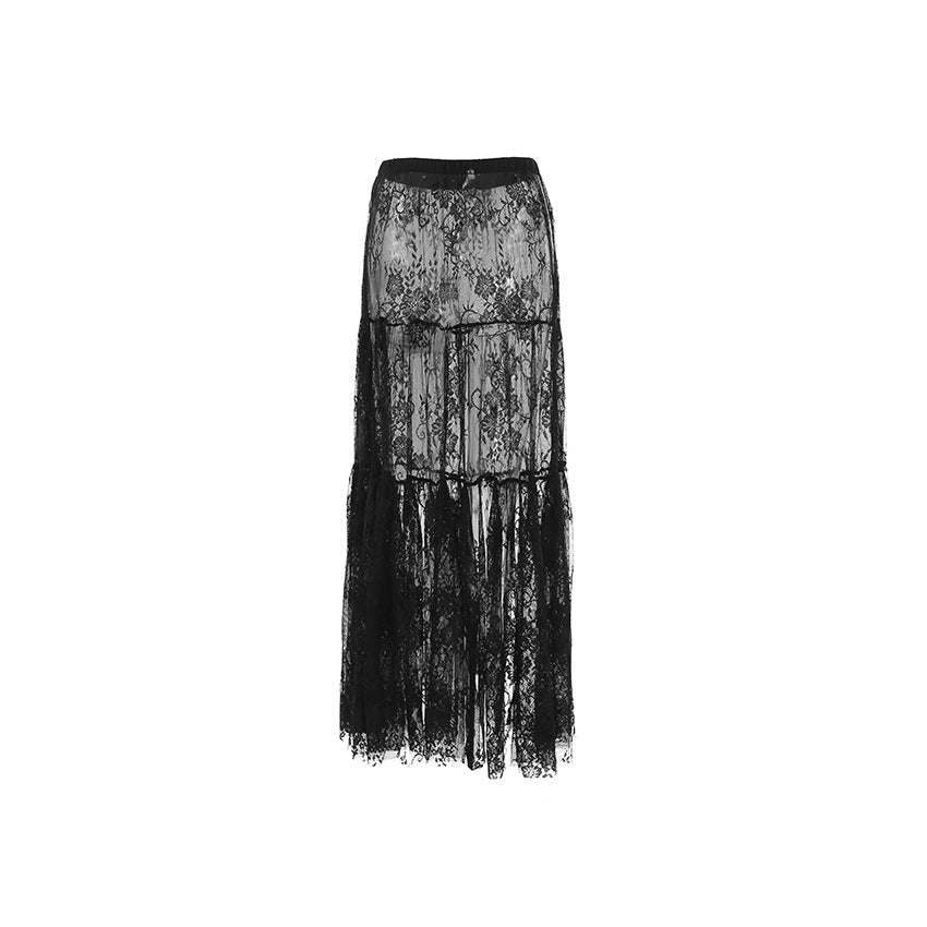 Black Sheer Lace High Waist Pencil Skirt
