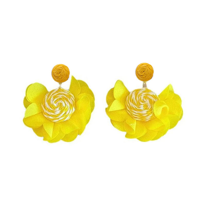 Beach Boho Raffia Flower Hook Earrings