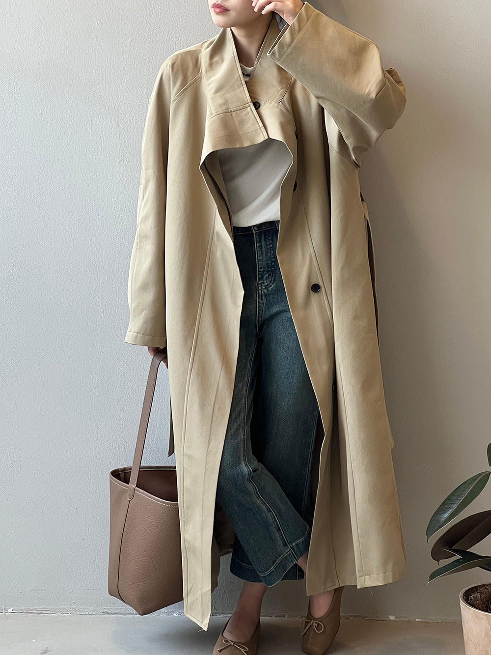 Women’s Stand Collar Long Trench Coat