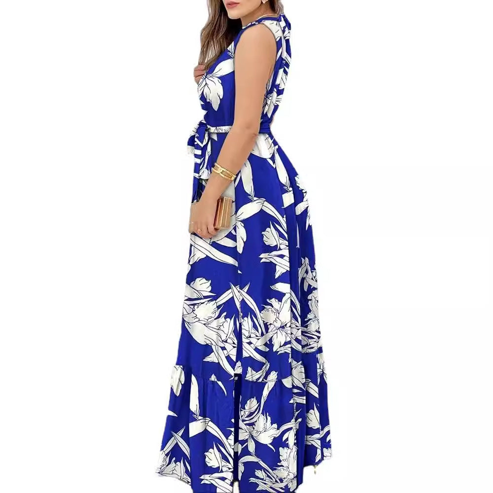 Summer Off-Shoulder Tie-Front Floral Print Ruffle Dress