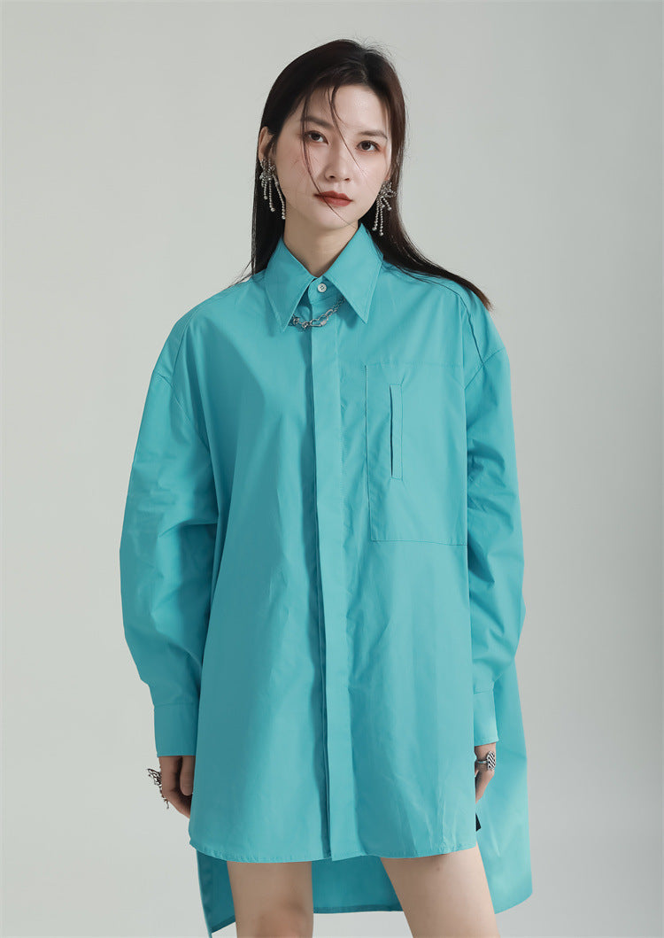 Oversized Asymmetrical Shirt – Trendy Longline Loose Fit Casual Blouse-Apricot-One Size-Free Shipping Leatheretro