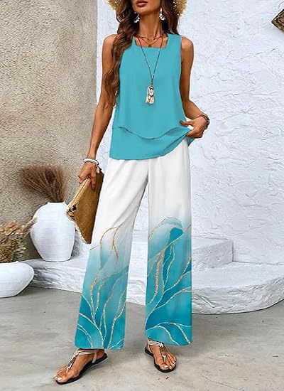 Women's Summer Sleeveless Layered Vest & Pants Set