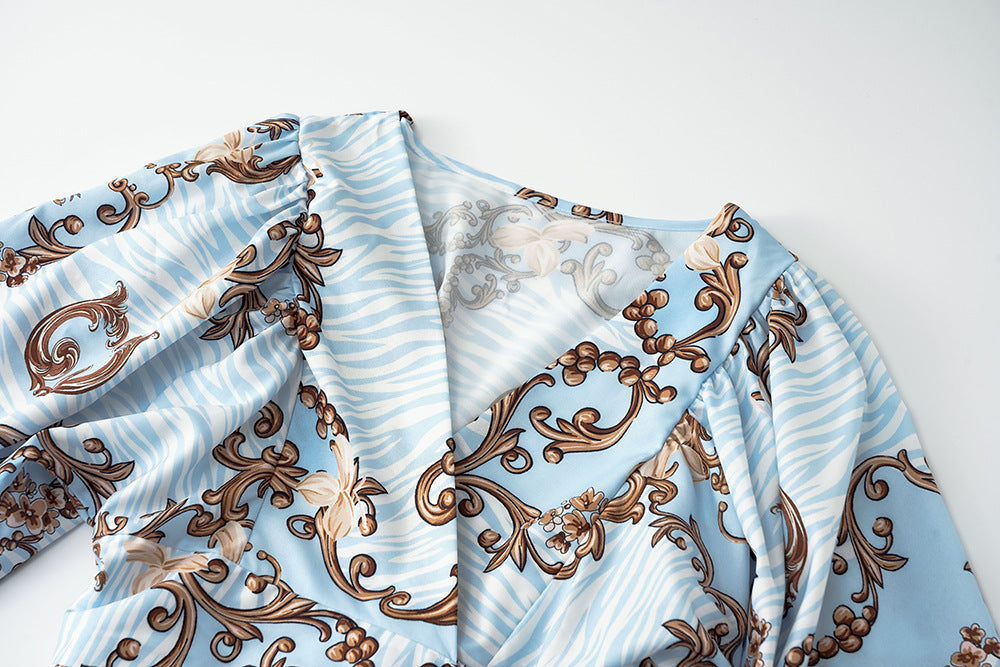 Floral Print V-Neck Long Sleeve Shorts Jumpsuit