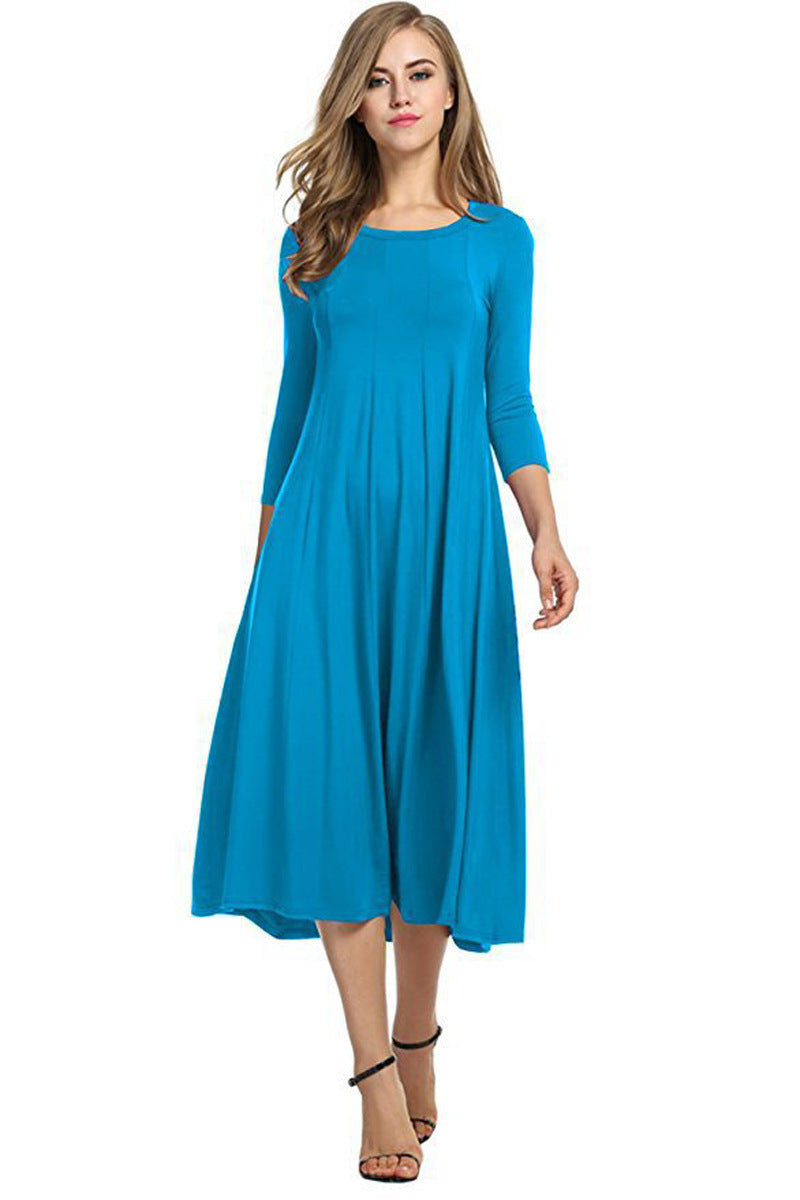 Casual Simple Design Round Neck Midi Dresses