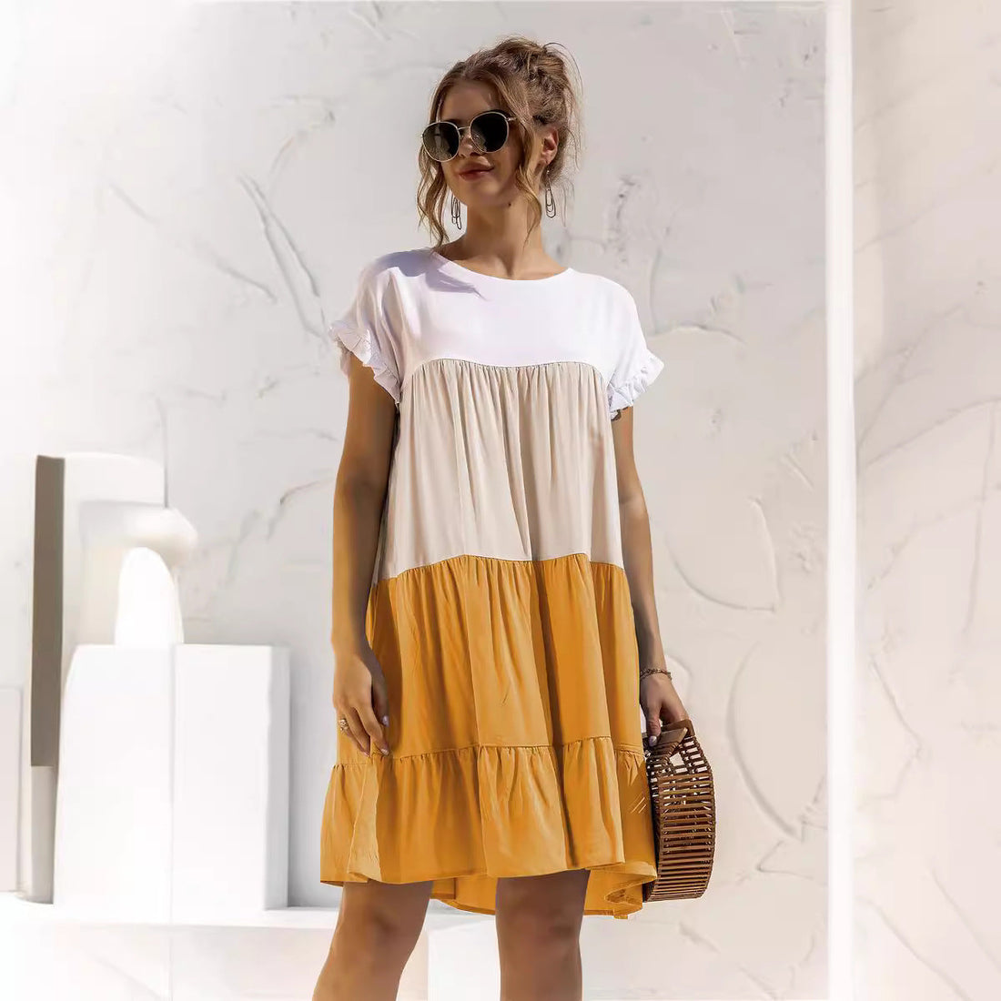 Summer Color Block Loose Fit Short Dress