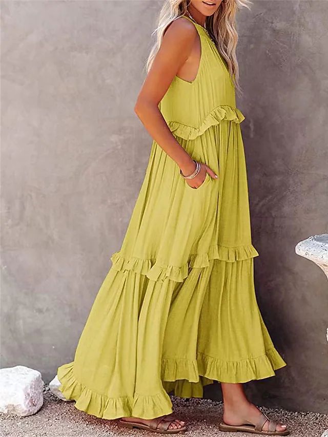 Casual Ruffled Summer Holiday Long Maxi Dresses