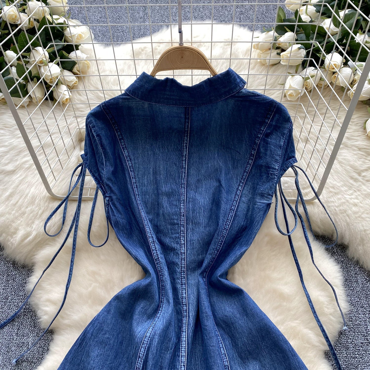 Retro Elegant Embroidery Women's Denim Dress