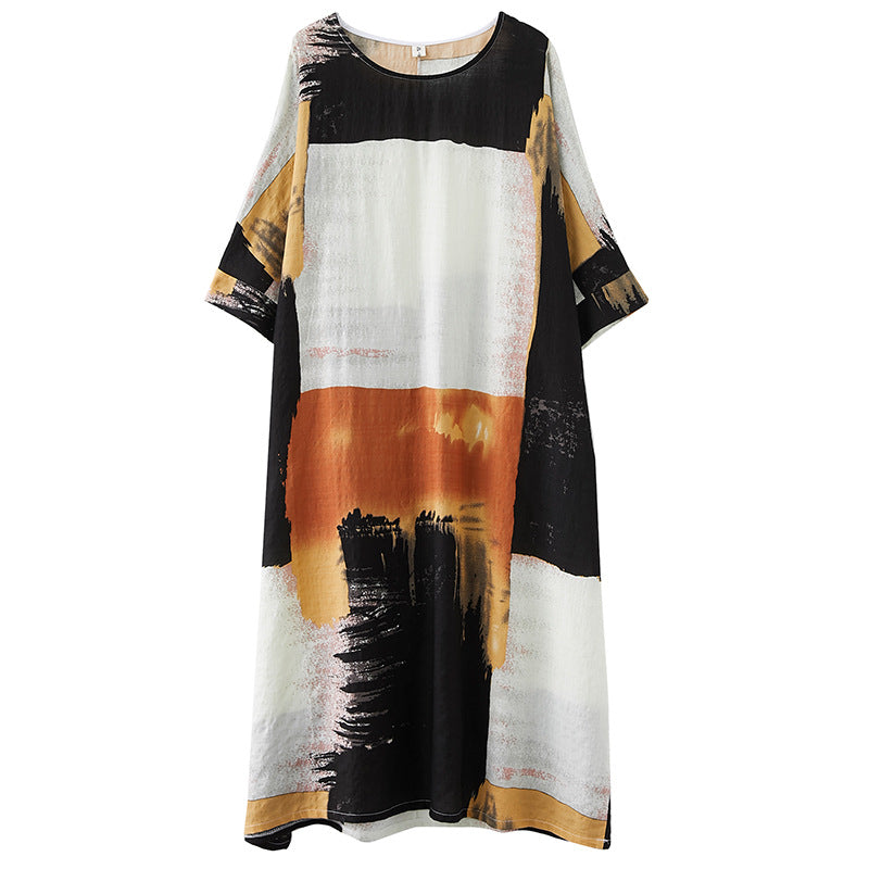 Women's Summer Boho Loose Fit V-Neck Short Sleeve Maxi Dress