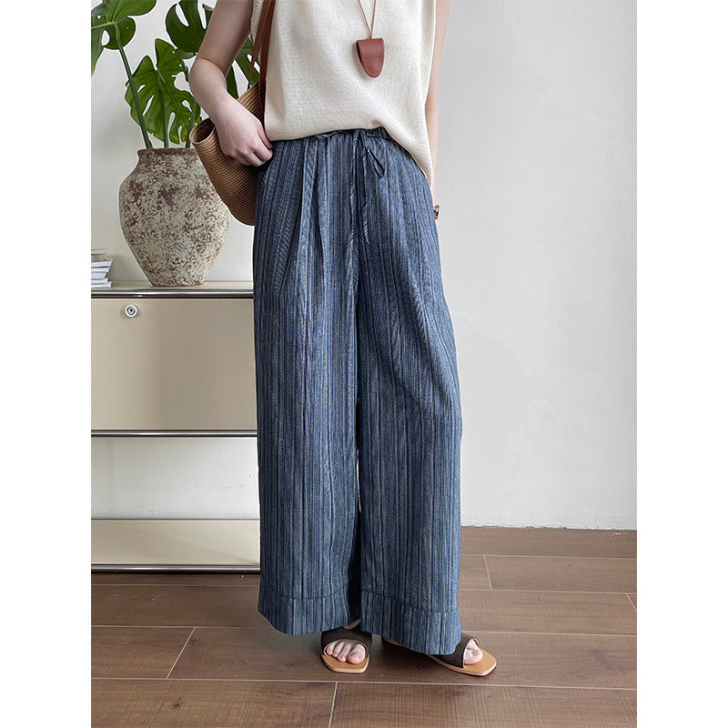 Women's Striped Drawstring Wide-Leg Pants