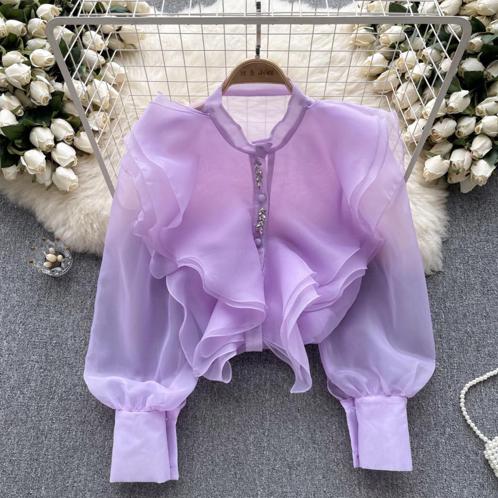 Fairy Style Ruffled Mesh Long Sleeve Shirt