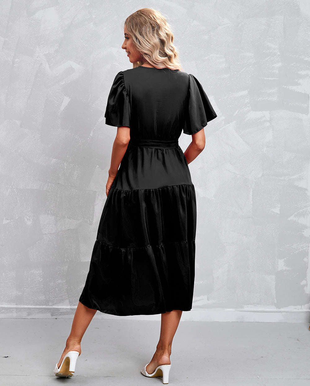 Women's Summer Solid Color V-Neck Short Sleeve Dress