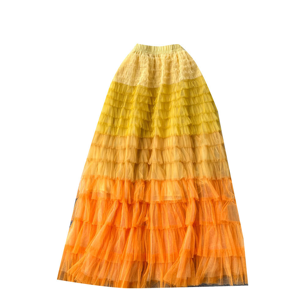 Women's Mid-Length Gradient Mesh A-Line Cake Skirt