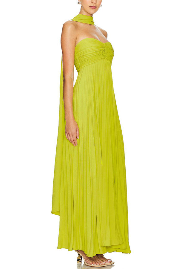 Solid Color Strapless Sleeveless Ruffled Dress for Women