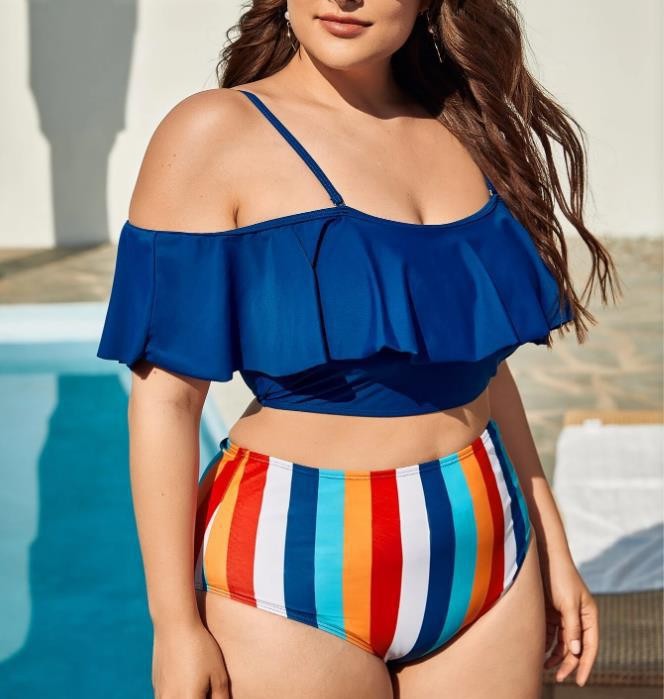 Women High Waist Off The Shoulder Plus Sizes Swimsuits
