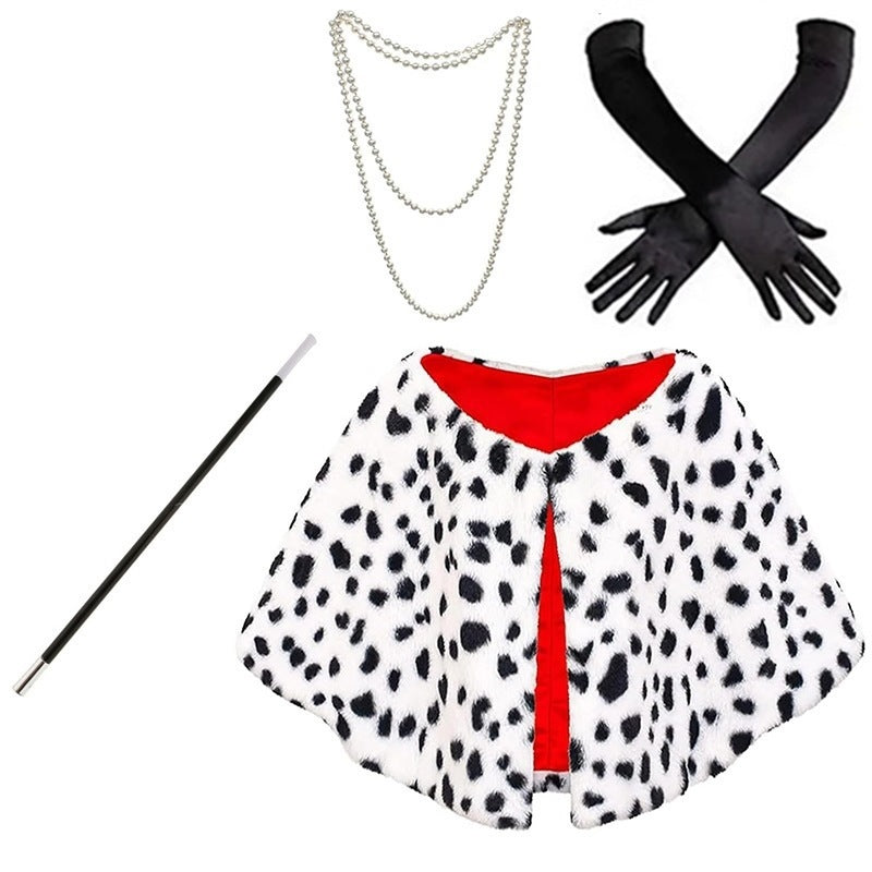Disney Cruella de Vil Costume - Black and White Cape with Wig for Halloween and Cosplay