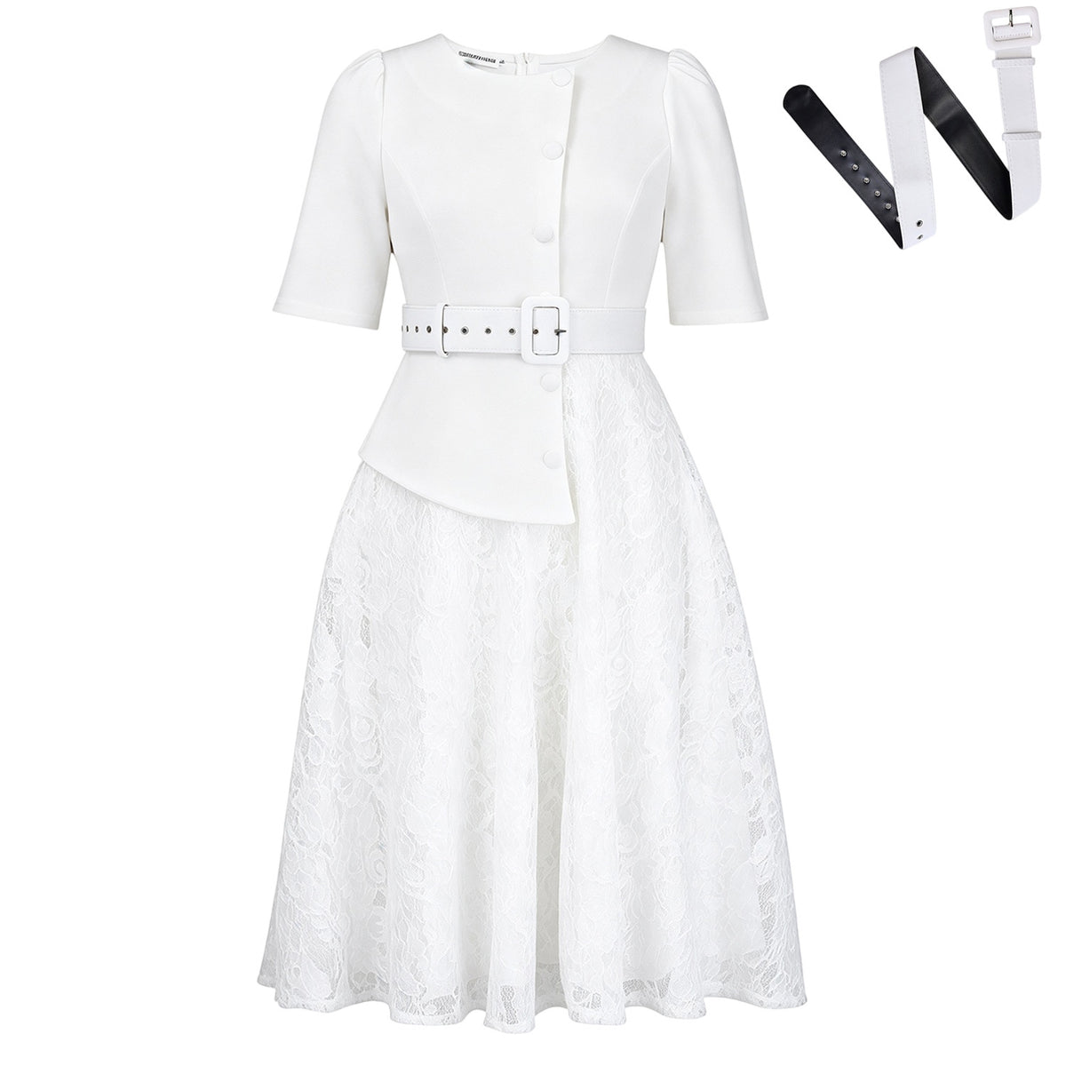 Summer Elegant Lace Spliced High-Waist Plus Size Two-Piece Look Dress