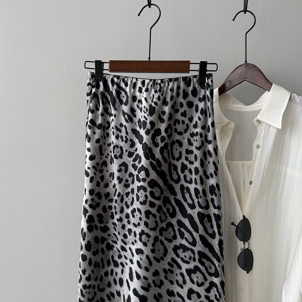 Luxury Leopard Print High-Waist A-Line Midi Skirt