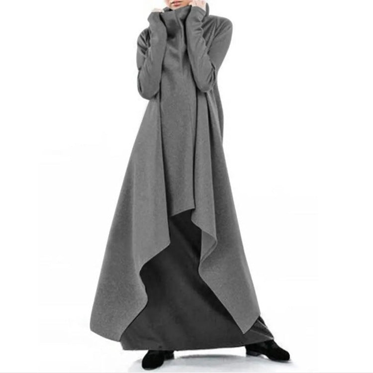 Women Irregular Turtleneck Sporting Long Hoodies-Cozy Dresses-Gray-S-Free Shipping at meselling99